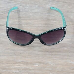 Piranha Womens Sunglasses Black Teal Two Tone Rhinestone Embellished Oval Shades
